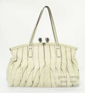 Valentino Cream Leather Pleated Kiss Lock Frame Handbag  