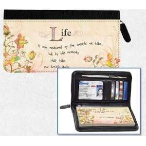  Live, Laugh, Love, Learn Zippered Leather Checkbook Cover 