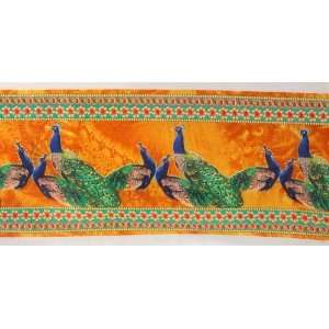Fabric Border with Digital Printed Peacocks   Pure Crepe (Sold by the 