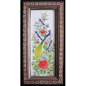   Peacock Among Flowers in a Khatam Inlaid Frame #126 