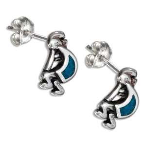    Sterling Silver Mini Turquoise Kokopelli Earrings. Jewelry