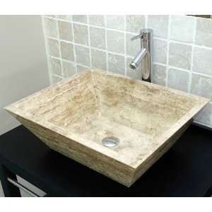 Cantrio Koncepts Travertine Stone Vessel Bathroom Sink, 17 3/4 in. W x 