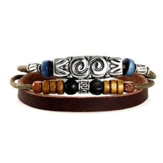 Mayan Style Beaded Leather Zen Bracelet   Adjustable, Fits 5.5 to 8 
