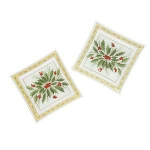  Gorham Festive Holly S/2 Square Candy Dishes Kitchen 