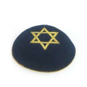  16cm blue knitted kippah with Star of David Everything 