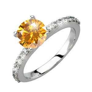 Prong Pave Platinum Engagement Ring with Fancy Orange Yellow Diamond 