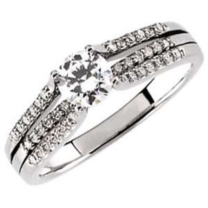 14Kt White Gold Triple Split Diamond Engagement Ring (Center stone is 