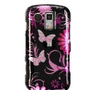  BLACK WITH PINK BUTTERFLY SNAP ON HARD SKIN FACEPLATE 