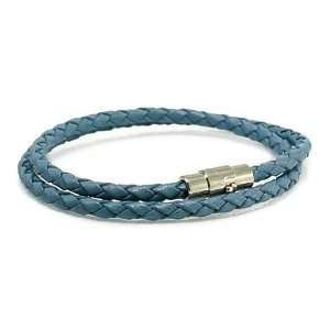  Baby Blue Double Braided Leather Bracelet Jewelry