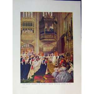 1910 Colour Print Royal Wedding Geroges Chapel Windsor  