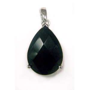  Faceted Onyx Tear Drop Pendant in Sterling Silver 