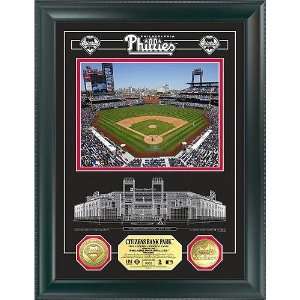 Citizens Bank Park Archival Etched Glass W/ Two Gold Coins