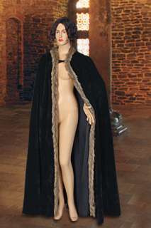 Medieval Style Fur Trimmed Faux Suede Cape Cloak with Hood  