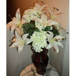   Colored Hydrangea & White Lily Silk Floral 