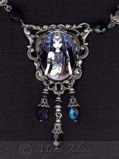 Gothic Victorian Black Crystal Angel Necklace Nefertari  