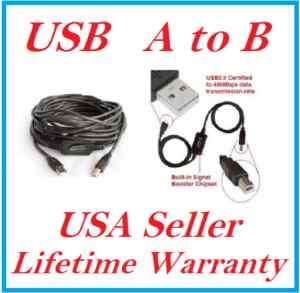 33FT 10M Premium USB 2.0 Certified Active A B M/M Cable  