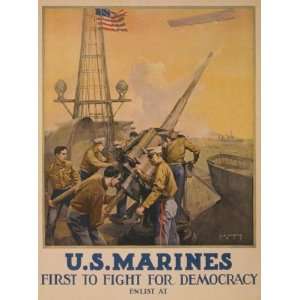 World War I Poster   U.S. Marines   first to fight for democracy 18 X 