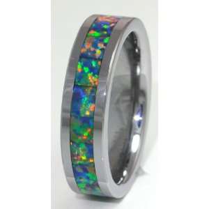 6mm Precious Opal Tungsten Ring with a Brilliant Display Multi Color 