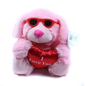  Pink Plush Dog with Sunglasses and I Love You Heart by 
