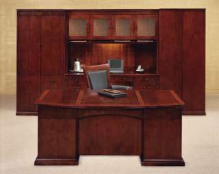Cherry BOW FRONT EXECUTIVE DESKS with Fancy Inlaid Desk Top TROPICAL 