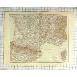  ANTIQUE MAP c1900 FRANCE CORSICA SPAIN MEDITERRANEAN
