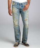   blue medium copper wash distressed straight leg jeans style# 317229301