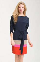 New Markdown Eliza J Colorblock Silk Crêpe de Chine Dress Was $178 