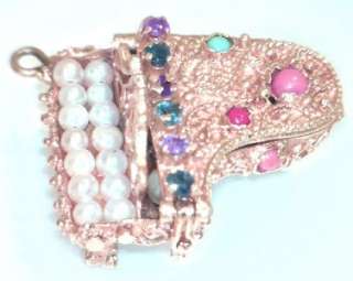 PIANO CHARM LID OPENS 14K, SAPPHIRES, PEARLS, GLASS, 1  