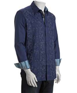 Robert Graham blue cotton Mabo geometric embroidered button front 