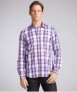 Etro violet plaid and paisley cotton button front shirt style 