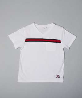 Gucci TODDLER / KIDS white cotton web stripe pocket t shirt   