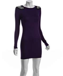 style #309372402 blackberry jersey embellished shoulder dress