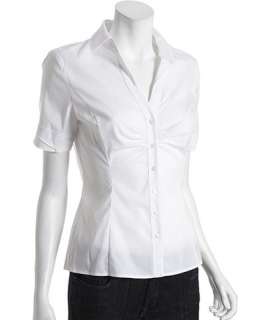 Tahari white cotton blend Dolly v neck short sleeve blouse