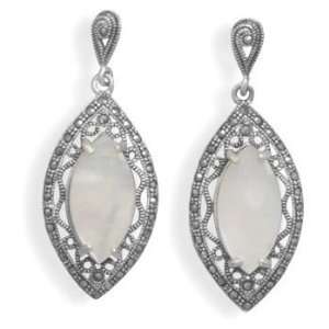  Cut Out Marcasite and White Shell Earrings Jewelry