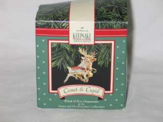 1992 Hallmark Comet & Cupid Reindeer Christmas Ornament IOB T24  