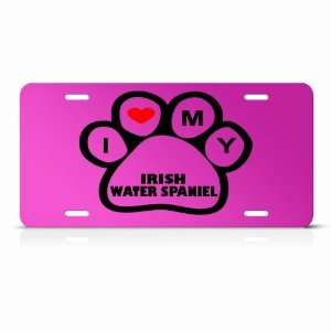 Irish Water Spaniel Dog Dogs Pink Animal Metal License Plate Wall Sign 