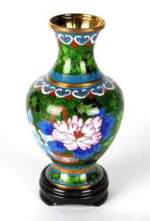 CHINESE CLOISONNE GREEN BLOSSOM VASE Display Stand 6  