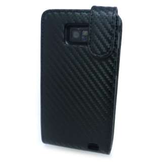 Slim Black Carbon Fibre Flip Leather Case Cover for Samsung Galaxy S 2 