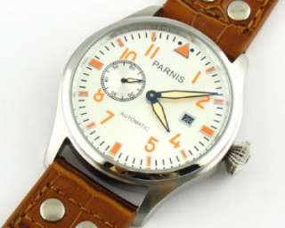 PARNIS PILOT SILVER DIAL AUTOMATIC 47MM MENS NEW WATCH  