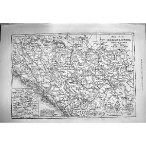  1876 Map Herzegovina Bosnia Servia Montenegro