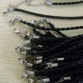 free ship 100pcs black weave leather cord 480x3mm #1F3  