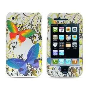 Apple Iphone 3g/3gs Rubber Touch Rainbow Butterfly Floral Vine Snap On 