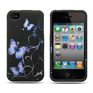 Apple iPhone 4 (AT&T/Verizon) Black Purple Butterfly Premium Design 