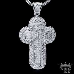   Plated Iced Out Cubic Zirconia Round Religious Cross Pendant Jewelry
