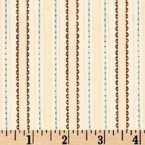  44 Wide Fanciful Friends Scalloped Stripes Beige Fabric 