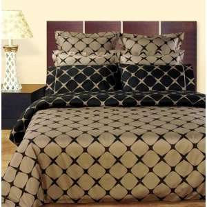 8pc Bloomingdale Egyptian Cotton Duvet Cover Set Taupe and Black 