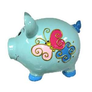  Blue Piggy Bank with Colorful Butterflies Toys & Games