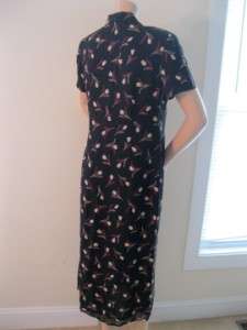 Talbots Long Black Career Casual Floral Dress Size 10 Petite Button Up 