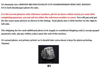 NHL Boston Bruins 2011 Stanley Cup Championship Champions Ring 8X6 