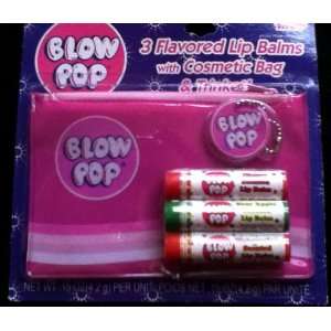  Blow Pop Flavored Lip Balm 3 Pack Gift Set Cosmetic Bag 